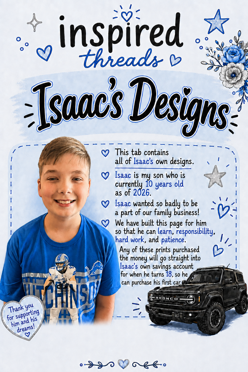 Isaac's Designs — Isaac's story and the car he's saving up for